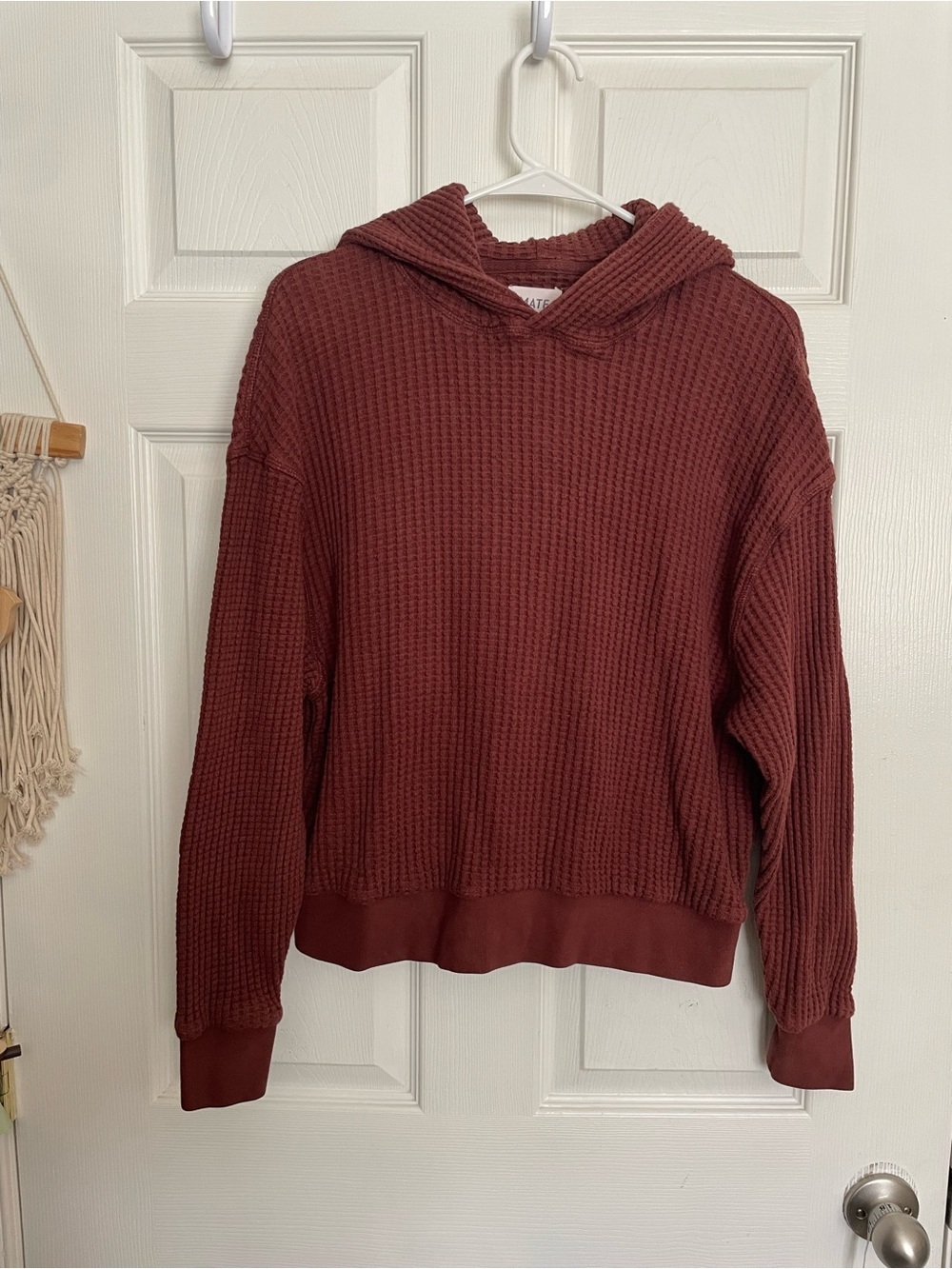 Mate Organic Cotton Women’s size Small Waffle Knit Hooded Pullover - Deep Brick